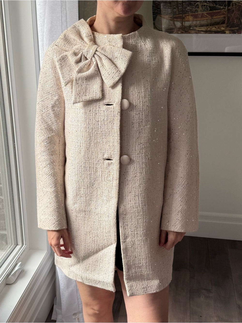 Kate Spade Tweed Sequin Dorothy Bow Dress Coat